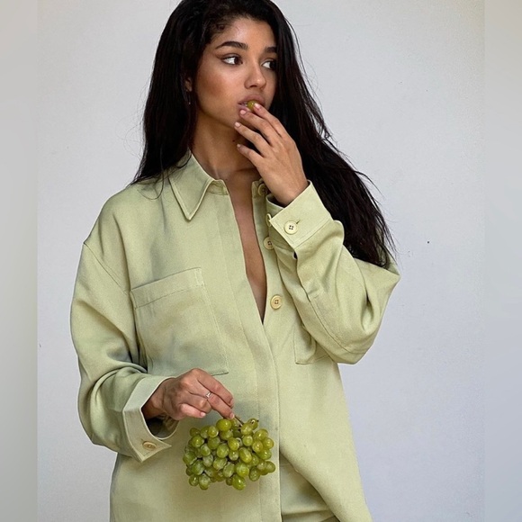 ⭐️SOLD⭐️ Aritzia Babaton Borna Shirt Jacket Pistachio Green L - Picture 3 of 11